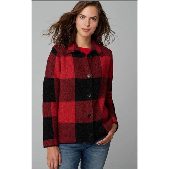 J Jill Red Buffalo Check Cardigan Sweater - Picture 1 of 4